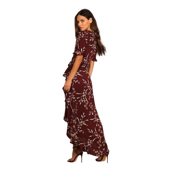 LULUS Wild Winds Burgundy Floral Print High-Low Wrap
Dress size M Party Date NWT - Picture 3 of 14